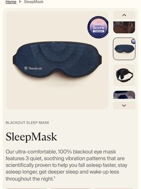 Therabody Navy Blue Blackout Sleep Mask with Gentle Vibration